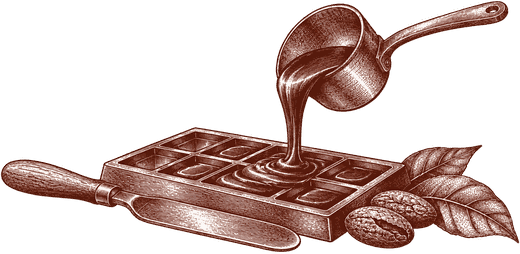 Gravure d’un moule à tablettes rempli au pochon
